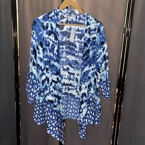 Avenue Blue and White Abstract Cardigan